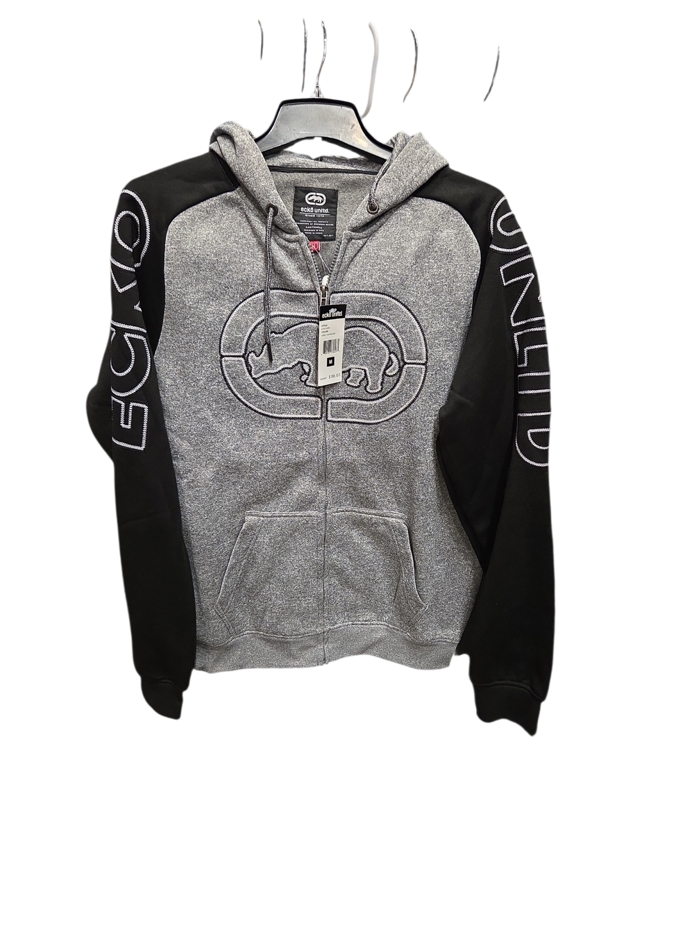 Ecko Unltd Medium M Men's Gray & Black Zip Hoodie with Rhino Logo